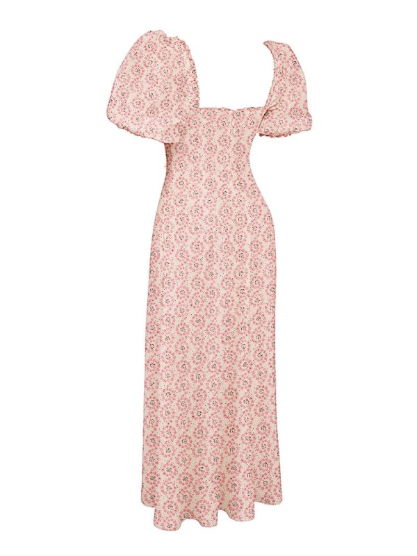 Floral Print Square Neckline Puff Sleeves Maxi Dress Floral Print Square Neckline Puff Sleeves Maxi Dress