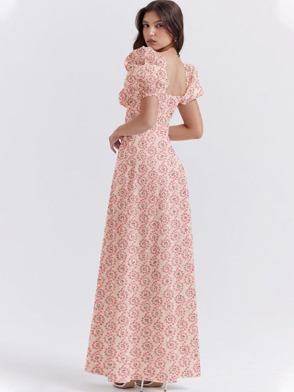 Floral Print Square Neckline Puff Sleeves Maxi Dress Floral Print Square Neckline Puff Sleeves Maxi Dress