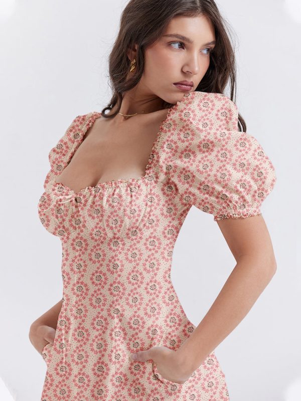 Floral Print Square Neckline Puff Sleeves Maxi Dress Floral Print Square Neckline Puff Sleeves Maxi Dress