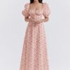 Floral Print Square Neckline Puff Sleeves Maxi Dress Floral Print Square Neckline Puff Sleeves Maxi Dress