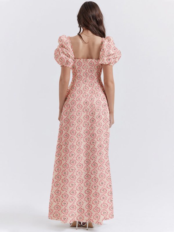 Floral Print Square Neckline Puff Sleeves Maxi Dress Floral Print Square Neckline Puff Sleeves Maxi Dress