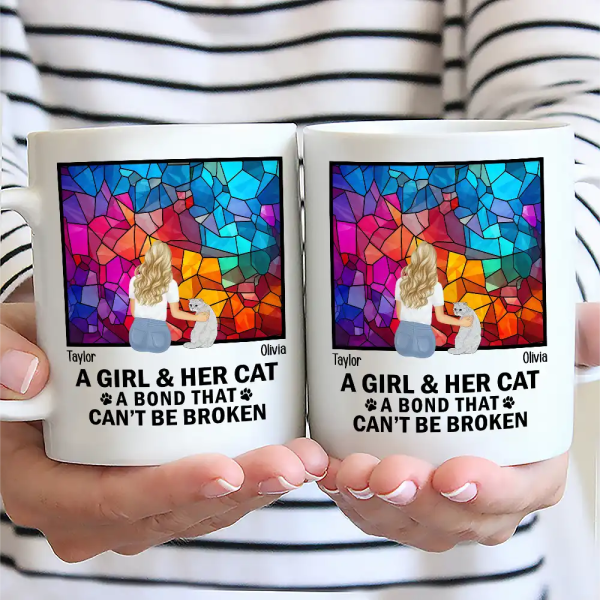 Flower Field A Girl And Her Dog And Cat - Personalized Mug Flower Field A Girl And Her Dog And Cat - Personalized Mug