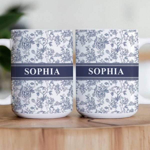 Flower Toile De Jouy Custom Color - Personalized Mug Flower Toile De Jouy Custom Color - Personalized Mug