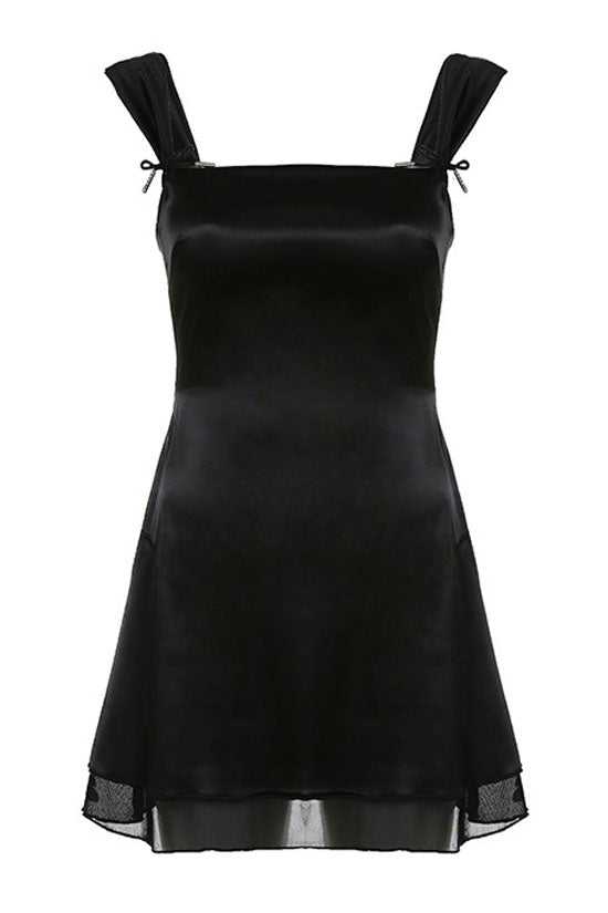 Flowy Four Way Square Neck Fit & Flare Chiffon Mini Summer Sundress - Black Flowy Four Way Square Neck Fit & Flare Chiffon Mini Summer Sundress - Black