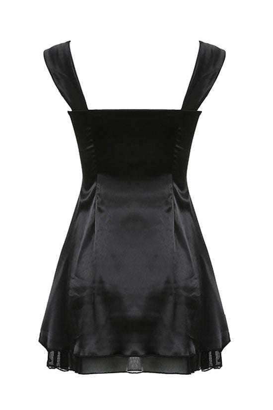 Flowy Four Way Square Neck Fit & Flare Chiffon Mini Summer Sundress - Black Flowy Four Way Square Neck Fit & Flare Chiffon Mini Summer Sundress - Black