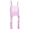 Flowy Ruffle Strap Rosette Corsage Backless Sheer Mesh Mini Dress - Pink Flowy Ruffle Strap Rosette Corsage Backless Sheer Mesh Mini Dress - Pink