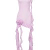 Flowy Ruffle Strap Rosette Corsage Backless Sheer Mesh Mini Dress - Pink Flowy Ruffle Strap Rosette Corsage Backless Sheer Mesh Mini Dress - Pink