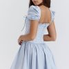 Flowy Square Neck Lace Up Vest Drop Waist Fit & Flare Mini Sundress - Blue