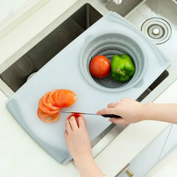 Foldable 3-In-1 Cutting Board With Drain Basket Foldable 3-In-1 Cutting Board With Drain Basket