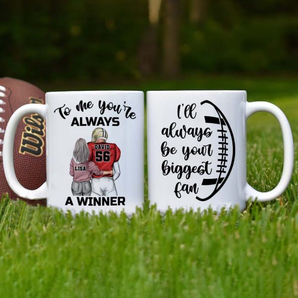 Football Couple I'll Always Be Your Biggest Fan, Personalized Gift White Mug Football Couple I'll Always Be Your Biggest Fan, Personalized Gift White Mug
