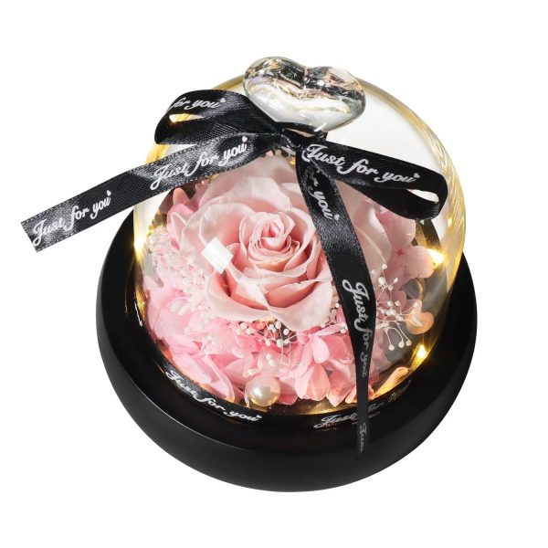 Forever Preserved Rose in Heart Glass Dome with LED Light for Valentine and Special Occasions