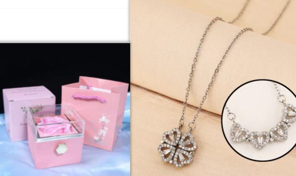 Four-Leaf Clover & Heart Necklace Gift Set - Dainty Gold Jewelry Four-Leaf Clover & Heart Necklace Gift Set - Dainty Gold Jewelry