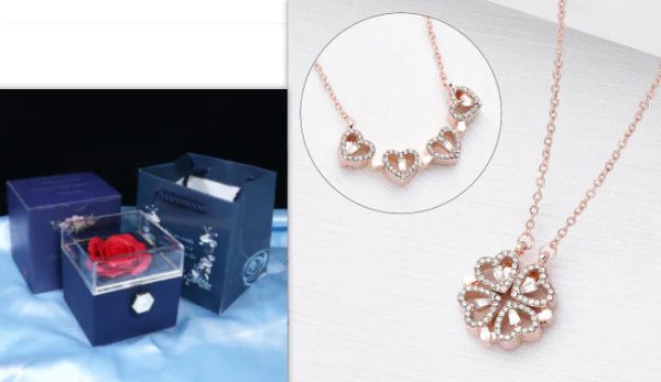 Four-Leaf Clover & Heart Necklace Gift Set - Dainty Gold Jewelry Four-Leaf Clover & Heart Necklace Gift Set - Dainty Gold Jewelry