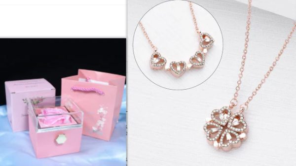 Four-Leaf Clover & Heart Necklace Gift Set - Dainty Gold Jewelry Four-Leaf Clover & Heart Necklace Gift Set - Dainty Gold Jewelry