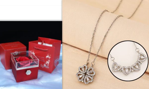 Four-Leaf Clover & Heart Necklace Gift Set - Dainty Gold Jewelry Four-Leaf Clover & Heart Necklace Gift Set - Dainty Gold Jewelry