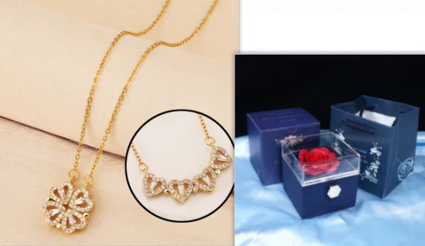 Four-Leaf Clover & Heart Necklace Gift Set - Dainty Gold Jewelry Four-Leaf Clover & Heart Necklace Gift Set - Dainty Gold Jewelry