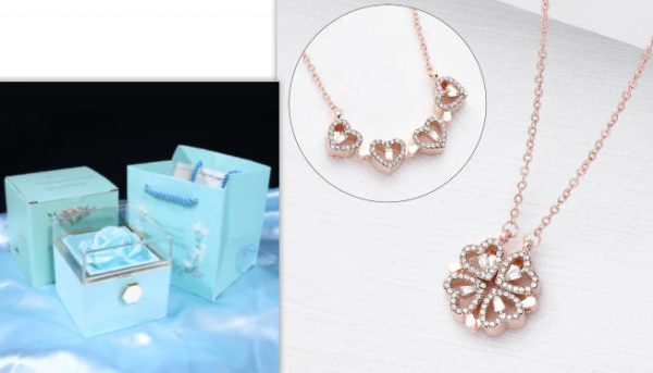 Four-Leaf Clover & Heart Necklace Gift Set - Dainty Gold Jewelry Four-Leaf Clover & Heart Necklace Gift Set - Dainty Gold Jewelry