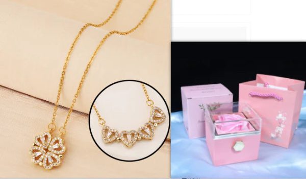 Four-Leaf Clover & Heart Necklace Gift Set - Dainty Gold Jewelry Four-Leaf Clover & Heart Necklace Gift Set - Dainty Gold Jewelry