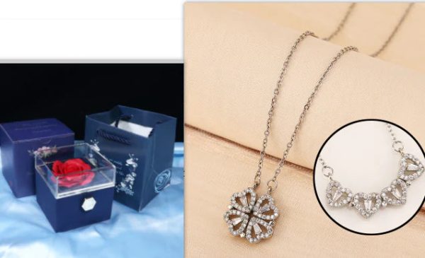 Four-Leaf Clover & Heart Necklace Gift Set - Dainty Gold Jewelry Four-Leaf Clover & Heart Necklace Gift Set - Dainty Gold Jewelry