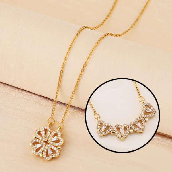 Four-Leaf Clover & Heart Necklace Gift Set - Dainty Gold Jewelry Four-Leaf Clover & Heart Necklace Gift Set - Dainty Gold Jewelry