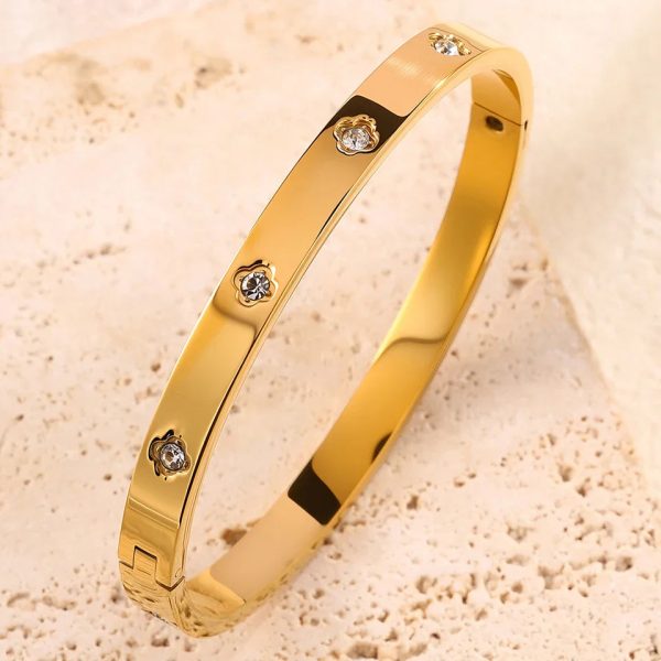 Four Leaf Clover Zircon Stainless Steel Bracelet