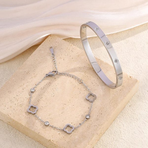 Four Leaf Clover Zircon Stainless Steel Bracelet