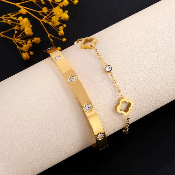 Four Leaf Clover Zircon Stainless Steel Bracelet