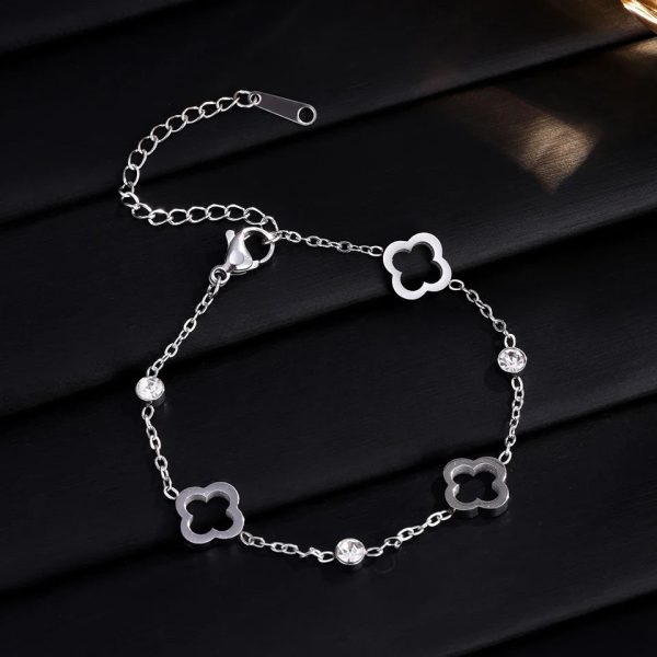 Four Leaf Clover Zircon Stainless Steel Bracelet