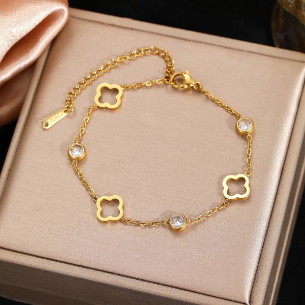 Four Leaf Clover Zircon Stainless Steel Bracelet