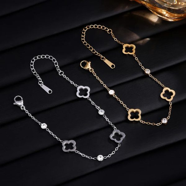 Four Leaf Clover Zircon Stainless Steel Bracelet