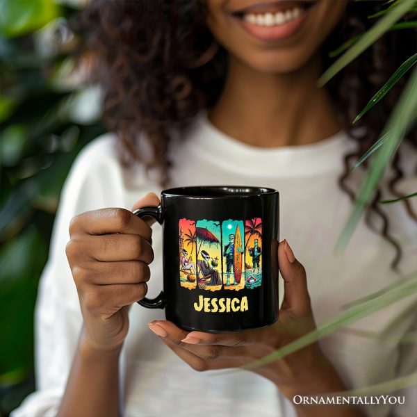 Frankenstein's Beach Vacation Personalized Mug, Retro Neon Summer Vibes Gift with Custom Name Frankenstein's Beach Vacation Personalized Mug, Retro Neon Summer Vibes Gift with Custom Name