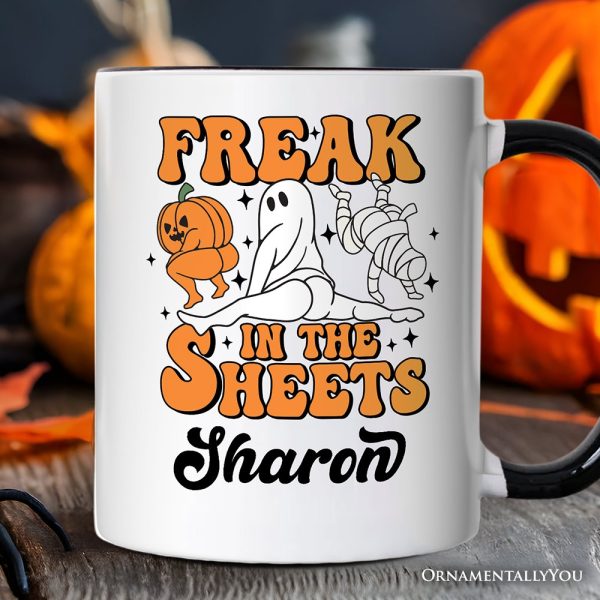 Freak in the Sheets Ghost Personalized Mug, Naughty Halloween Gift with Custom Name Freak in the Sheets Ghost Personalized Mug, Naughty Halloween Gift with Custom Name