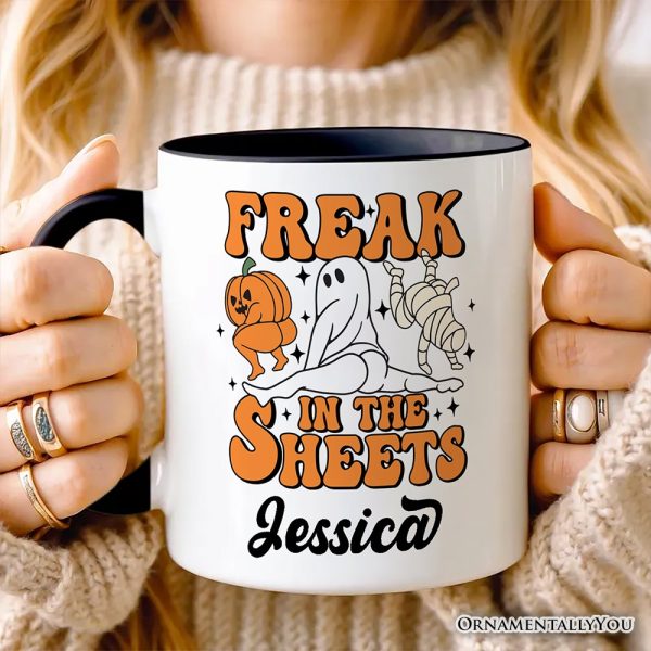 Freak in the Sheets Ghost Personalized Mug, Naughty Halloween Gift with Custom Name Freak in the Sheets Ghost Personalized Mug, Naughty Halloween Gift with Custom Name