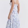 French Sweetheart Fit and Flare Ruffle Floral Printed Midi Sundress - Blue French Sweetheart Fit and Flare Ruffle Floral Printed Midi Sundress - Blue