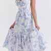 French Sweetheart Fit and Flare Ruffle Floral Printed Midi Sundress - Blue French Sweetheart Fit and Flare Ruffle Floral Printed Midi Sundress - Blue