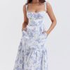 French Sweetheart Fit and Flare Ruffle Floral Printed Midi Sundress - Blue French Sweetheart Fit and Flare Ruffle Floral Printed Midi Sundress - Blue