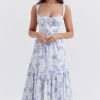 French Sweetheart Fit and Flare Ruffle Floral Printed Midi Sundress - Blue French Sweetheart Fit and Flare Ruffle Floral Printed Midi Sundress - Blue