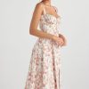 Fresh Bustier Tie Front Slit Floral Printed Midi Sundress - Pink