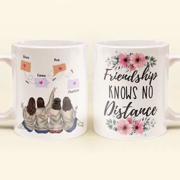Friendship Knows No Distance - Personalized Mug - Birthday, Long Distance Friendship Gift For Sister, Soul Sister, Best Friend, BFF, Bestie, Friend - State Girls Friendship Knows No Distance - Personalized Mug - Birthday, Long Distance Friendship Gift For Sister, Soul Sister, Best Friend, BFF, Bestie, Friend - State Girls