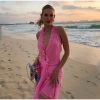 Frill Deep Neck Halter Mini Ruched Dress Frill Deep Neck Halter Mini Ruched Dress