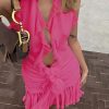 Frill Deep Neck Halter Mini Ruched Dress Frill Deep Neck Halter Mini Ruched Dress