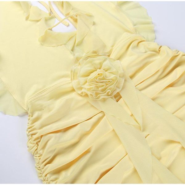Frill Deep Neck Halter Mini Ruched Dress Frill Deep Neck Halter Mini Ruched Dress