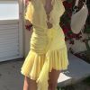 Frill Deep Neck Halter Mini Ruched Dress Frill Deep Neck Halter Mini Ruched Dress