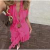 Frill Deep Neck Halter Mini Ruched Dress Frill Deep Neck Halter Mini Ruched Dress