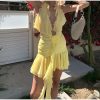 Frill Deep Neck Halter Mini Ruched Dress Frill Deep Neck Halter Mini Ruched Dress