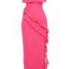 Fuchsia Strapless Ruffle Side Slit Maxi Dress Fuchsia Strapless Ruffle Side Slit Maxi Dress