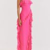 Fuchsia Strapless Ruffle Side Slit Maxi Dress Fuchsia Strapless Ruffle Side Slit Maxi Dress