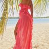 Fuchsia Strapless Ruffle Side Slit Maxi Dress Fuchsia Strapless Ruffle Side Slit Maxi Dress