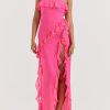 Fuchsia Strapless Ruffle Side Slit Maxi Dress Fuchsia Strapless Ruffle Side Slit Maxi Dress