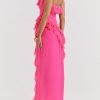 Fuchsia Strapless Ruffle Side Slit Maxi Dress Fuchsia Strapless Ruffle Side Slit Maxi Dress
